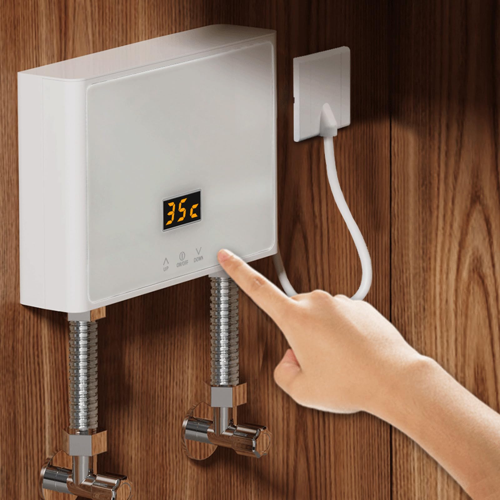 Billg Chauffe Eau Instantané Électrique 3000W Chauffe Eau Électrique Affichage Numérique Chauffe-Eau Instantané 21 * 5.5 * 15cm Mini Chauffe Eau sous Evier IPX4 Étanche