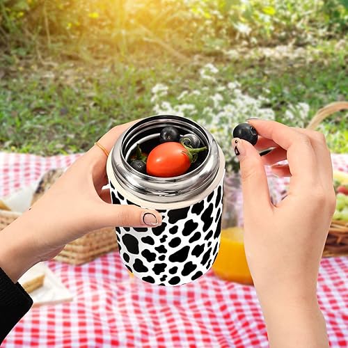 Miniatura 5 de Cow Pattern Food Jar with Spoon Stainless Steel Vacuum Insulated Food Container 17 oz Food Flask for Hot Food