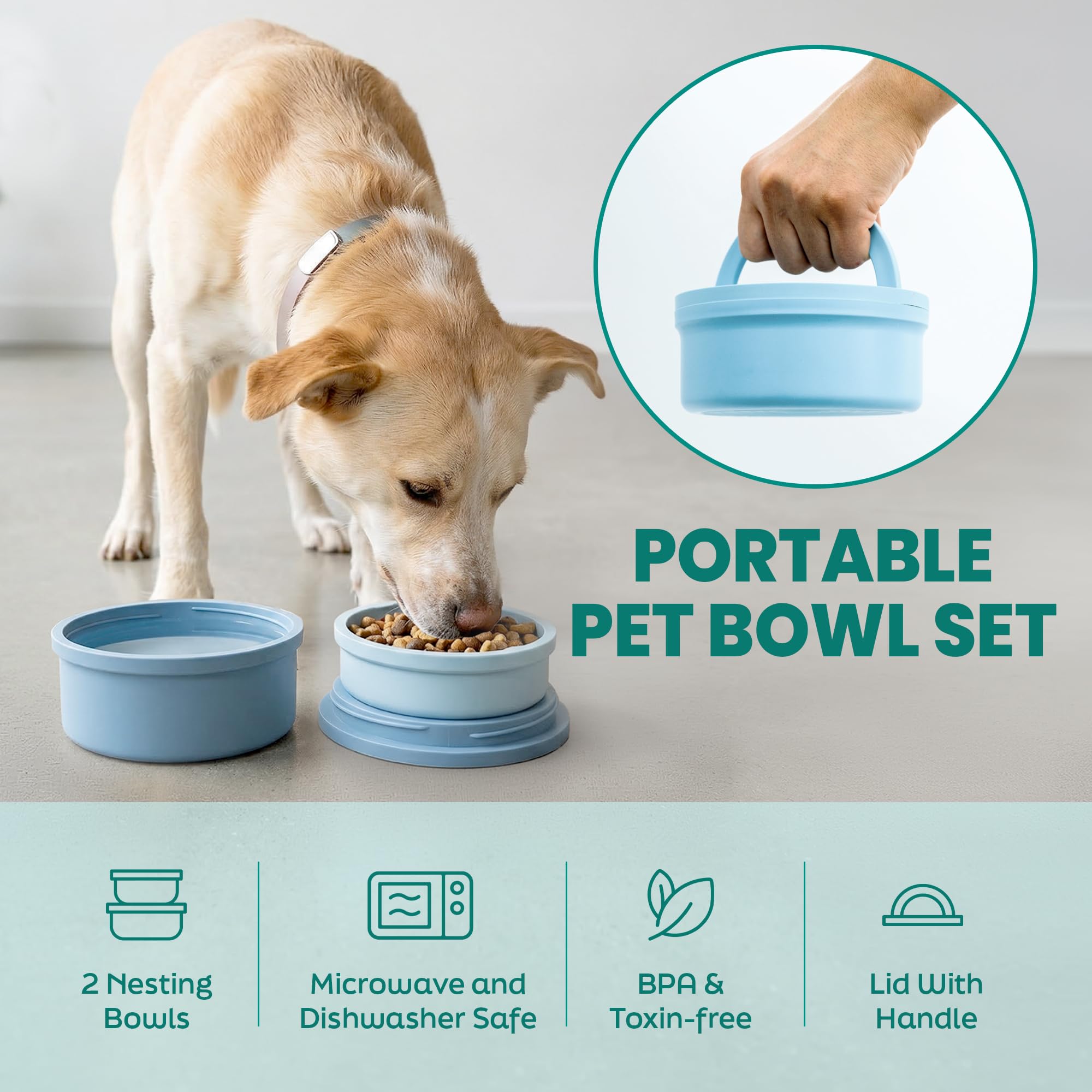 KindTail Gamelles de Voyage pour Chien – Lot de 2 gamelles Portables pour Nourriture et Eau avec Couvercle et poignée – Chaque récipient gigogne Comprend Une Base en Silicone antidérapante – Passe au