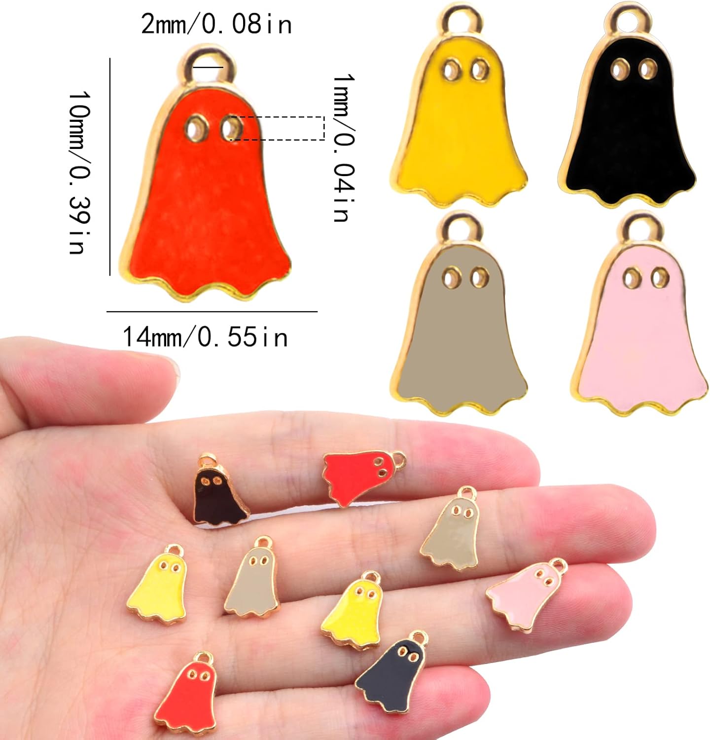 30pcs Enamel Mini Ghost Pendant Charms Alloy Halloween Ghost Dangle Charms Craft Supplies for DIY Necklace Bracelet Jewelry Making Halloween Party, 5 Colors - Image 3