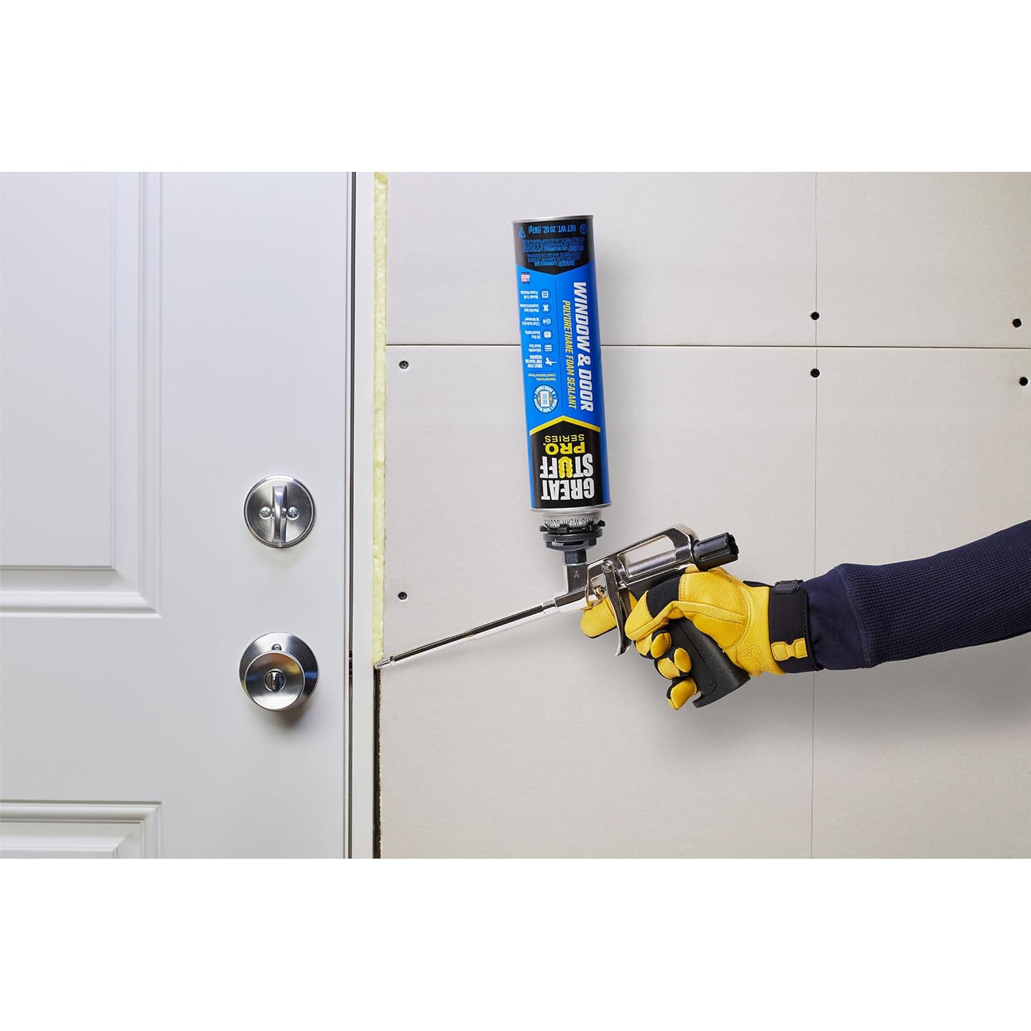 GREAT STUFF PRO Window & Door 20 oz Polyurethane Foam Sealant, Pack of 12 with Great Stuff Gloves, Forms Air Tight, Water Resistant Seal, Low Expansion Spray Foam Insulation Kit