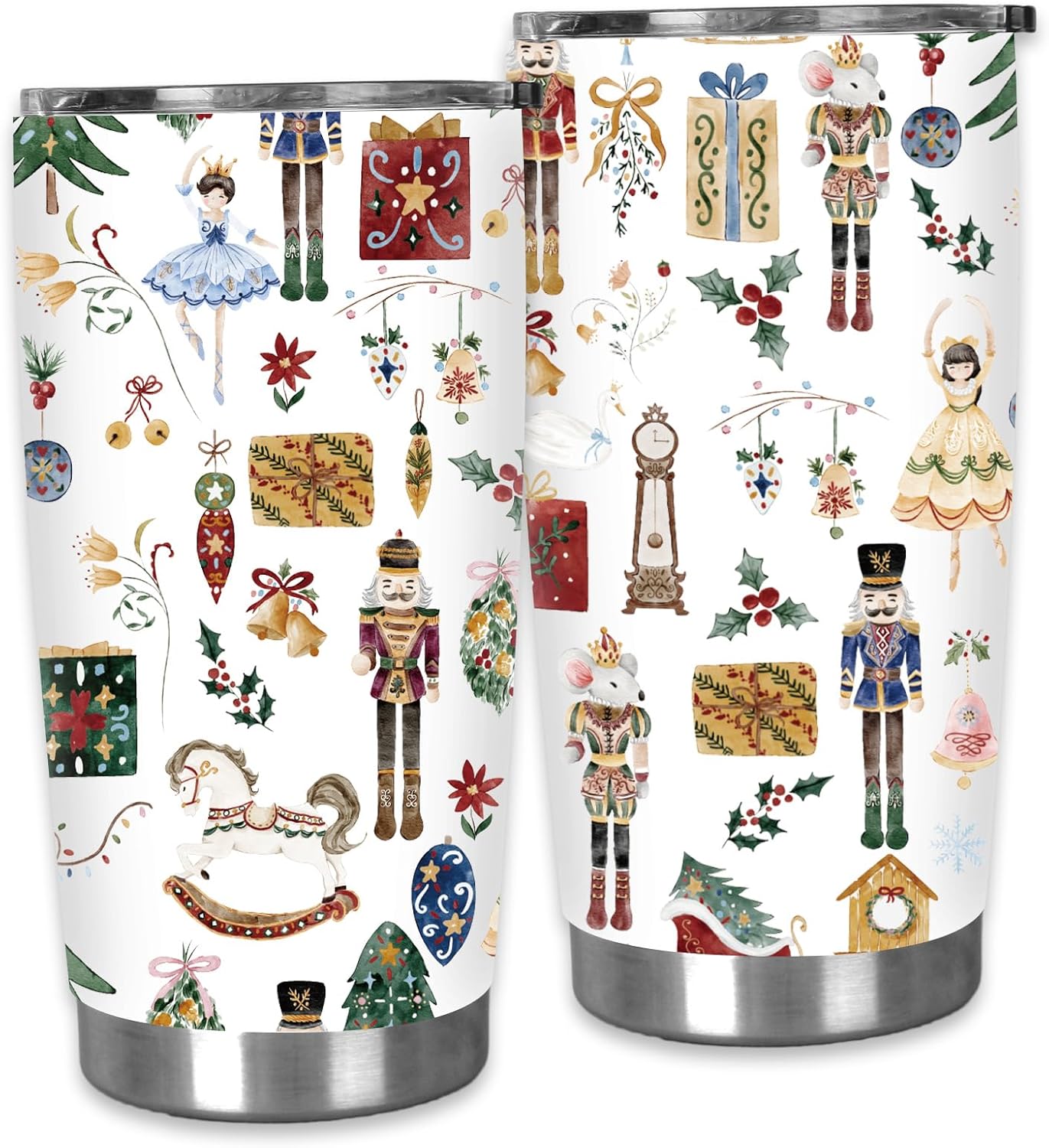 JarThenaAMCS 1Pcs Christmas Tumbler with Lid Straw 20 Oz Nutcracker Travel Coffee Tumbler Cup Boxed for Winter Holiday Birthday Party Favor Supplies