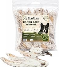 PAWLICIOUS 1kg Rabbit Ears with Fur for Dogs (70–85 Pack),100% Natural Air-Dried Raw Dog Food Treat, Hypoallergenic Chew for Puppies, Adults & Seniors, Grain & Gluten Free
