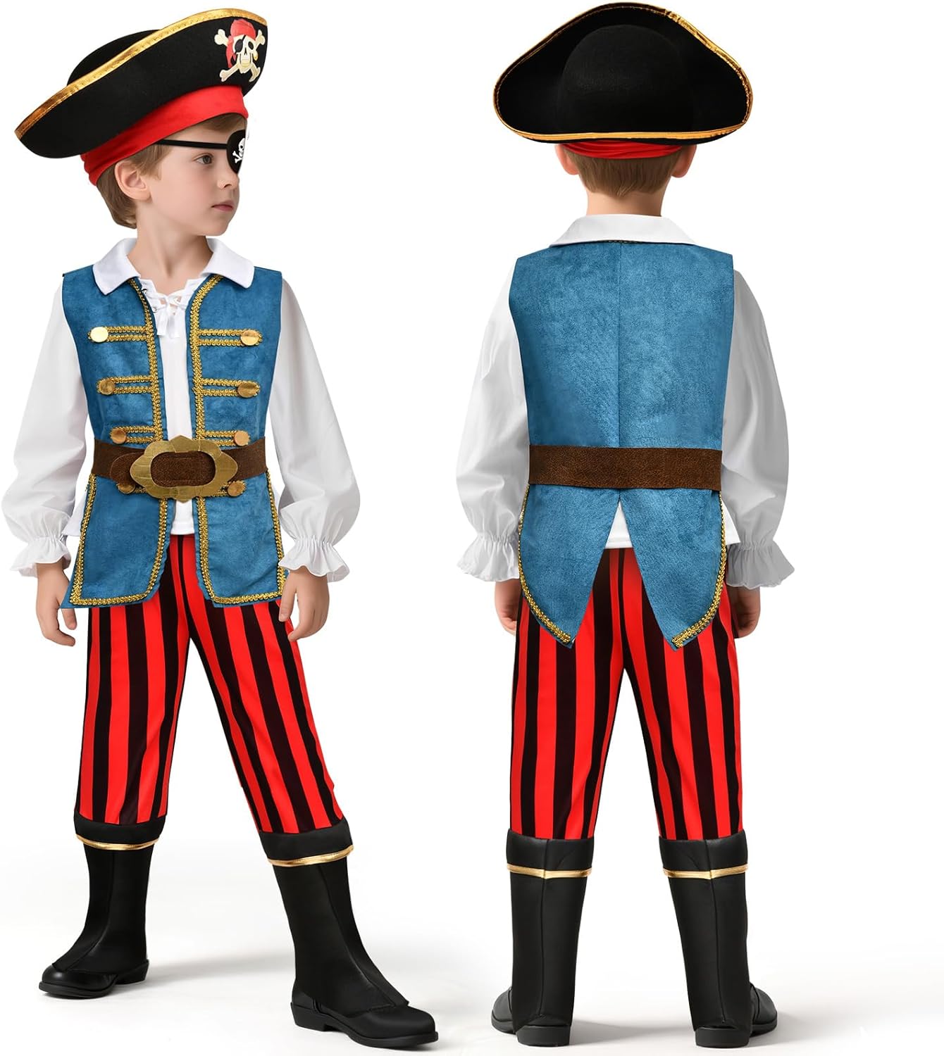 G.C 19 Pcs Kids Pirate Costume Toddler Pirate Accessories Hat Toys Jewelry Coins Boys Halloween Role Play Cosplay Gifts