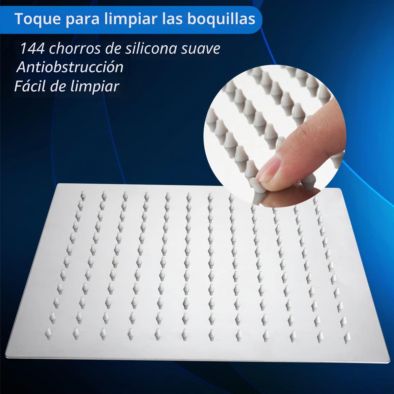 Cabezal de Ducha Tipo Lluvia Voolan con Brazo de Extensión, Cabezales de Ducha Tipo Lluvia de Acero Inoxidable, Cabezal de Ducha Cuadrado de Alto Flujo (Ducha 30cm, Brazo 38cm)