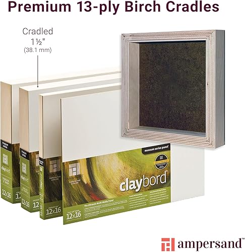 Miniatura 14 de Ampersand Art Supply Panel de pintura de madera: Serie Museo Claybord, 6 "x 6", 3/4 "Perfil acunado Perfil con cuna de 3/4