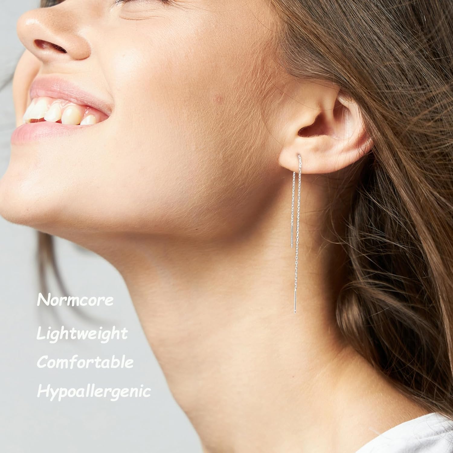 Sterling Silver Threader Chain Dangle Earrings,Versatile & Comfortable Hypoallergenic Silver Earrings 4.8 Inches - Image 2