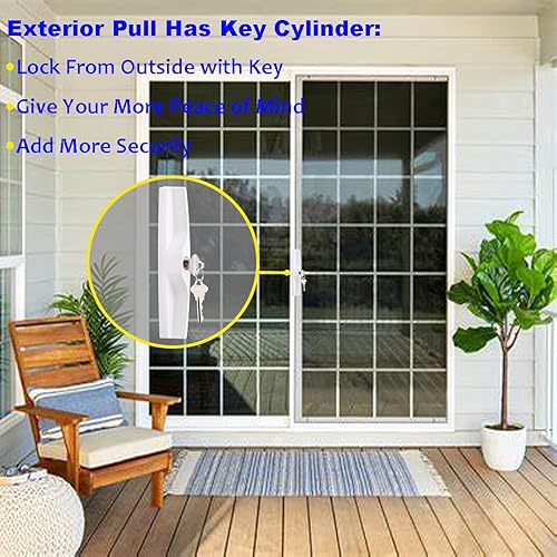 Miniatura 4 de Juego de manijas de puerta corrediza de patio con cilindro de llave y cerradura de embutir, juego completo de cerradura de manija de repuesto para