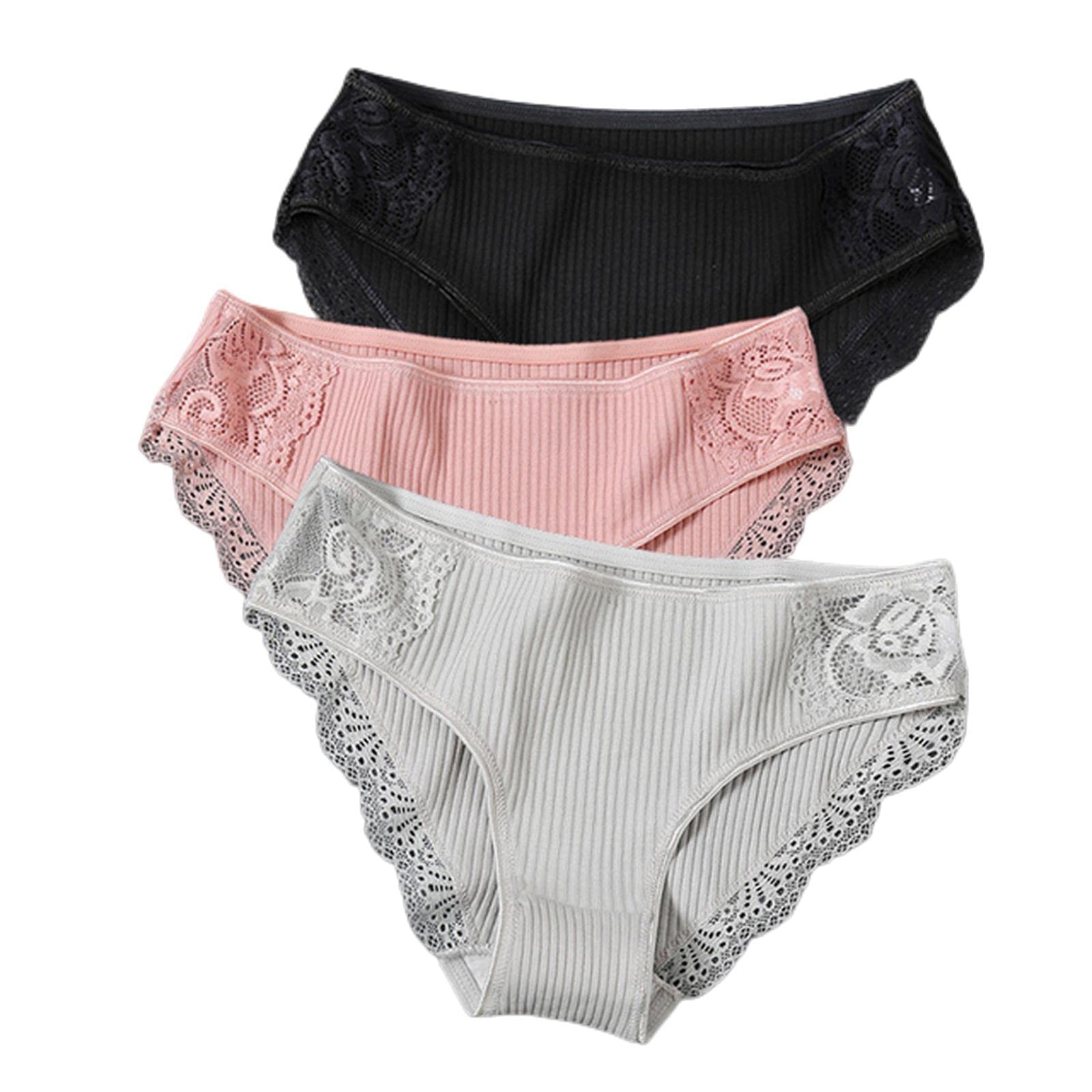Unterwäsche 3 Stück/Set Damen Baumwolle Höschen Niedrige Taille Unterwäsche Patchwork Slips Damen Weiche Unterhose Dessous Set 6, L, 3 Stück