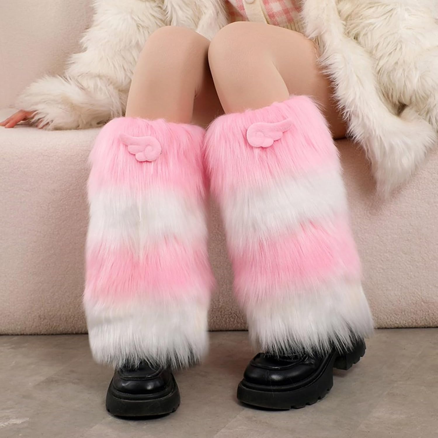 Leg Warmers, Women Girls Japanese Anime Plush Leg Warmer Cartoon Wing Fuzzy Thickened Boot Cuffs Leg Cover