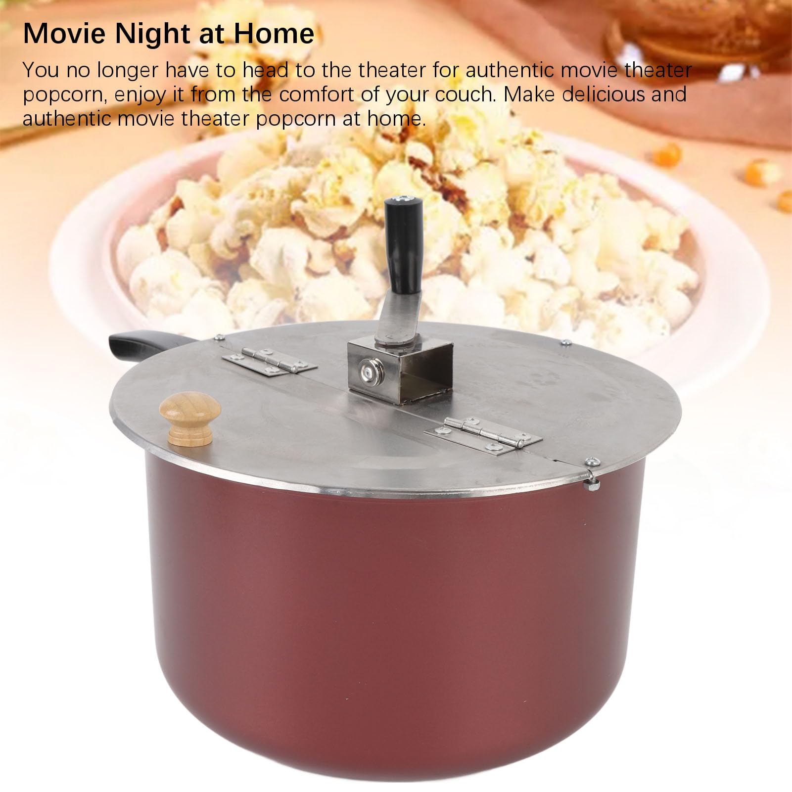 Pochocler de acero inoxidable, máquina de palomitas de maíz manual, máquina de palomitas caseras con mango de madera para estufa de gas y cocina de inducción, aperitivo compacto