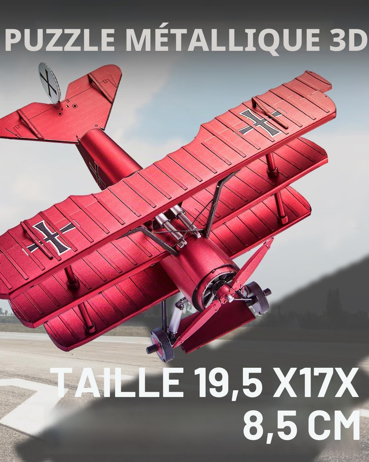 Piececool Puzzle en métal 3D Fokker Dr.I Triplane du Baron Rouge, Kits de Modèle pour Adultes à Construire, Acier Inoxydable 304, Assemblage requis, Pas de Colle Requise, Niveau de difficulté 2