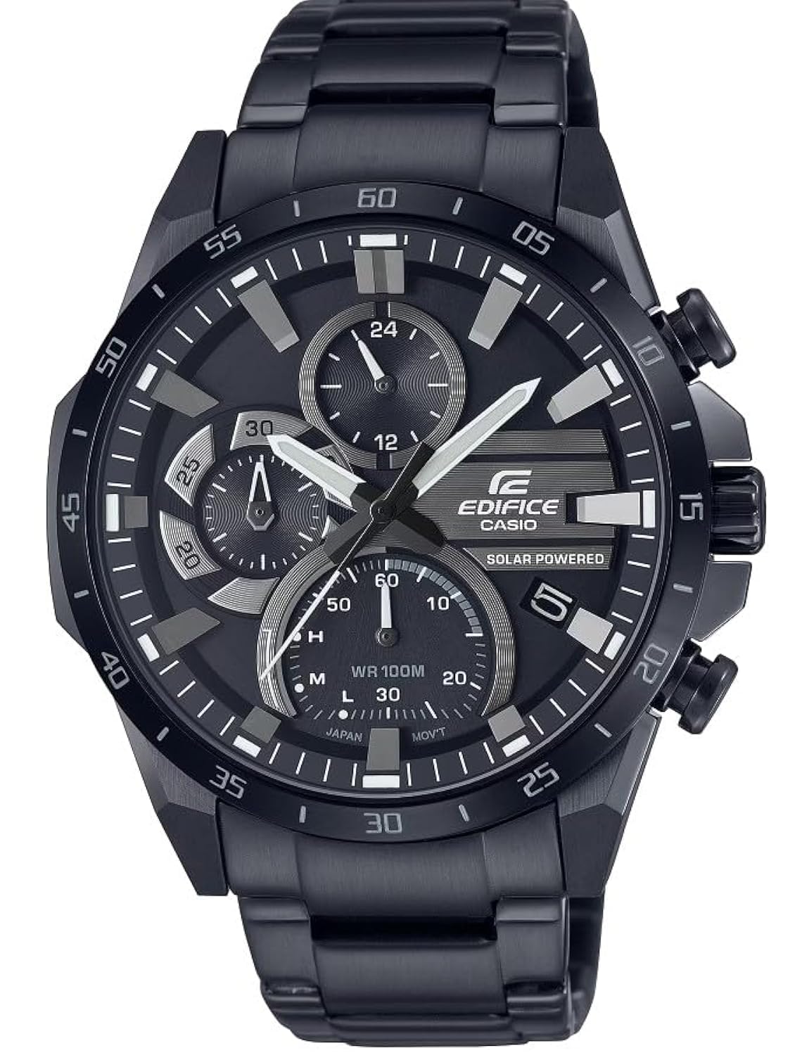 Edifice EQS-940DC Series | Men's Solar Powered Analog Watch | Black | 100M WR | Chronograph | Date Indicator | 1/100 Sec Stopwatch