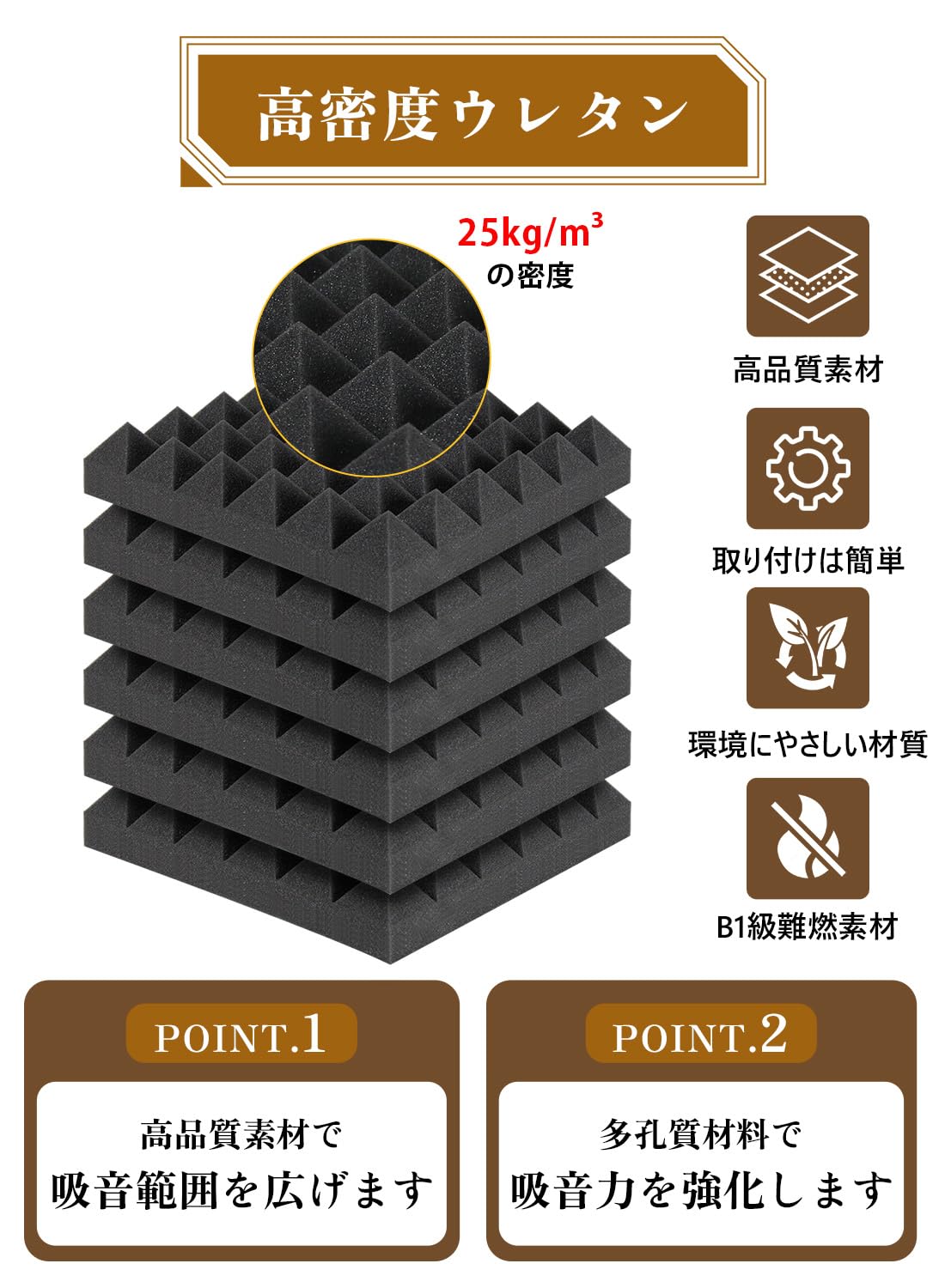 Amazon | KEEBRIGHT 吸音材 30x30x6cm 極厚 防音材 波型 遮音材 25kg