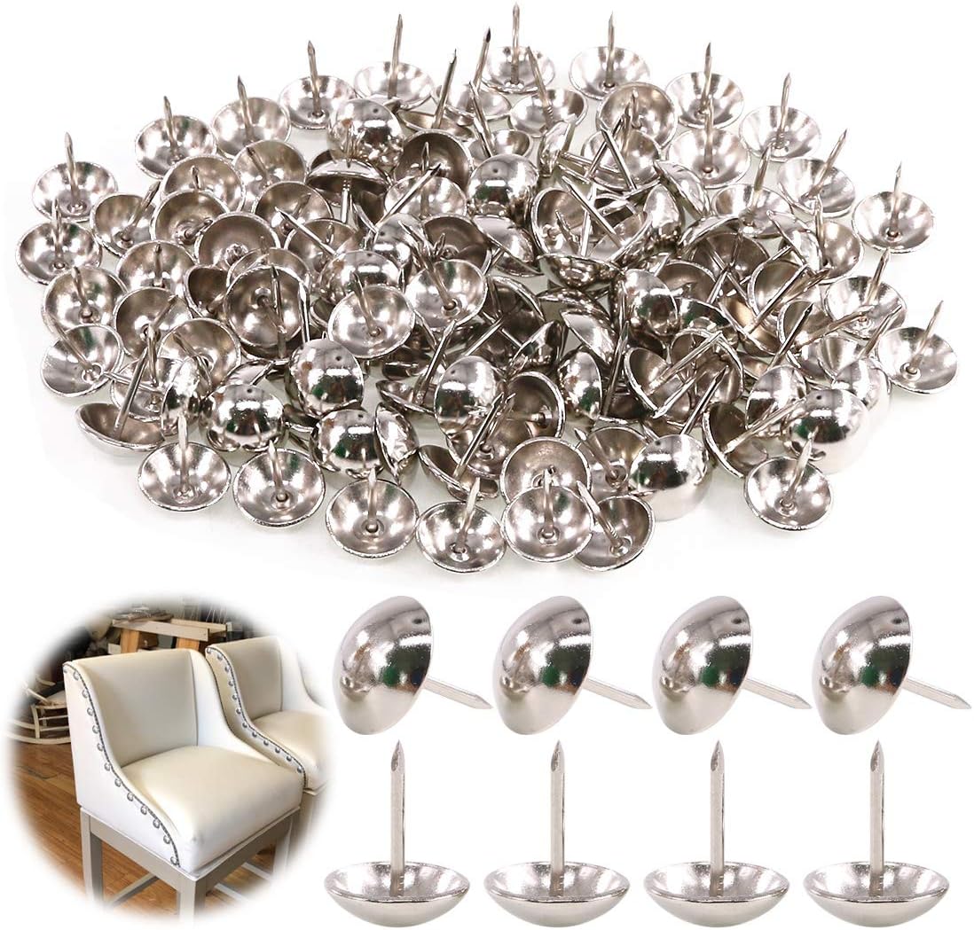 Keadic 250Pcs 5/8" (16mm) Antique Upholstery Tacks Furniture Nails Pins Assortment Kit for Upholstered Furniture Cork Board or DIY Projects - Silver