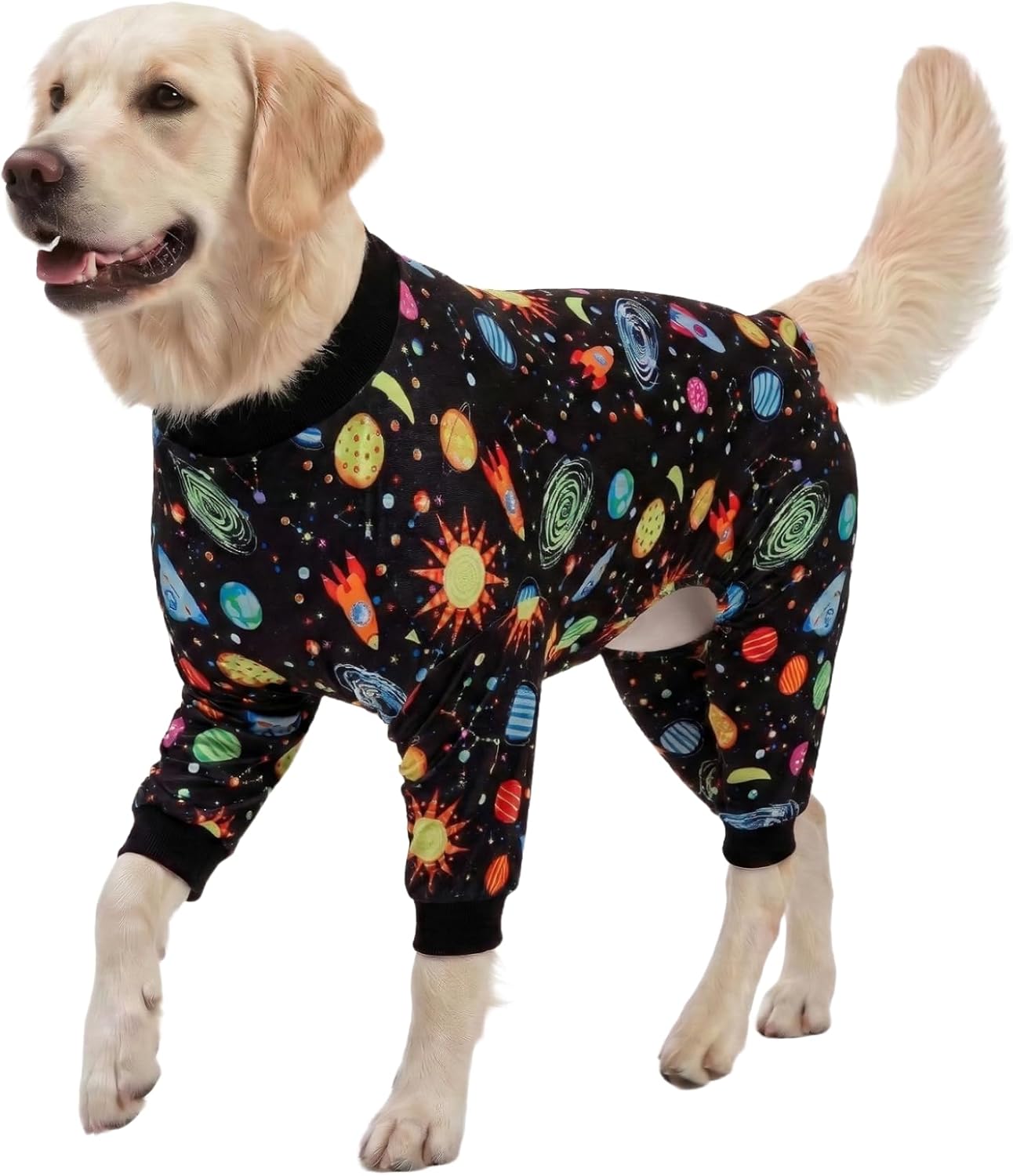 LovinPet Pajamas for Large Dogs, Big Dogs Onesies, Big Dog Pajamas, Post Surgery, Wound Care, Lightweight Stretchy Fabric, Interstellar Black Print, Dog Jumpsuit, Anti Licking, Pet PJ's, 2XL
