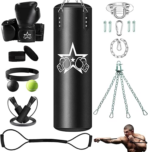 Punching Bag for Adults,Heavy Boxing Bag Set 4ft Pu,Boxing Training Equipment (9 in 1) Set for MMA Kickboxing Boxing Karate Home Gym