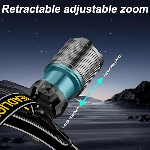 Miniatura 4 de Faro frontal recargable de 1200 lúmenes, 3 modos, ligero, impermeable y con detección de gestos inteligente faros delanteros con zoom ajustable de