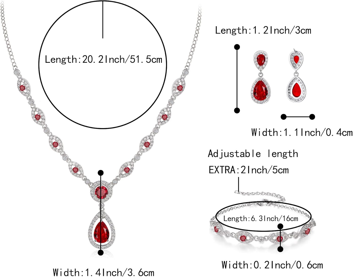 BriLove Wedding Bridal Jewelry Set for Women Cubic Zirconia Teardrop Y-Necklace Link Bracelet Dangle Earrings for Party Prom Accessories - Image 6