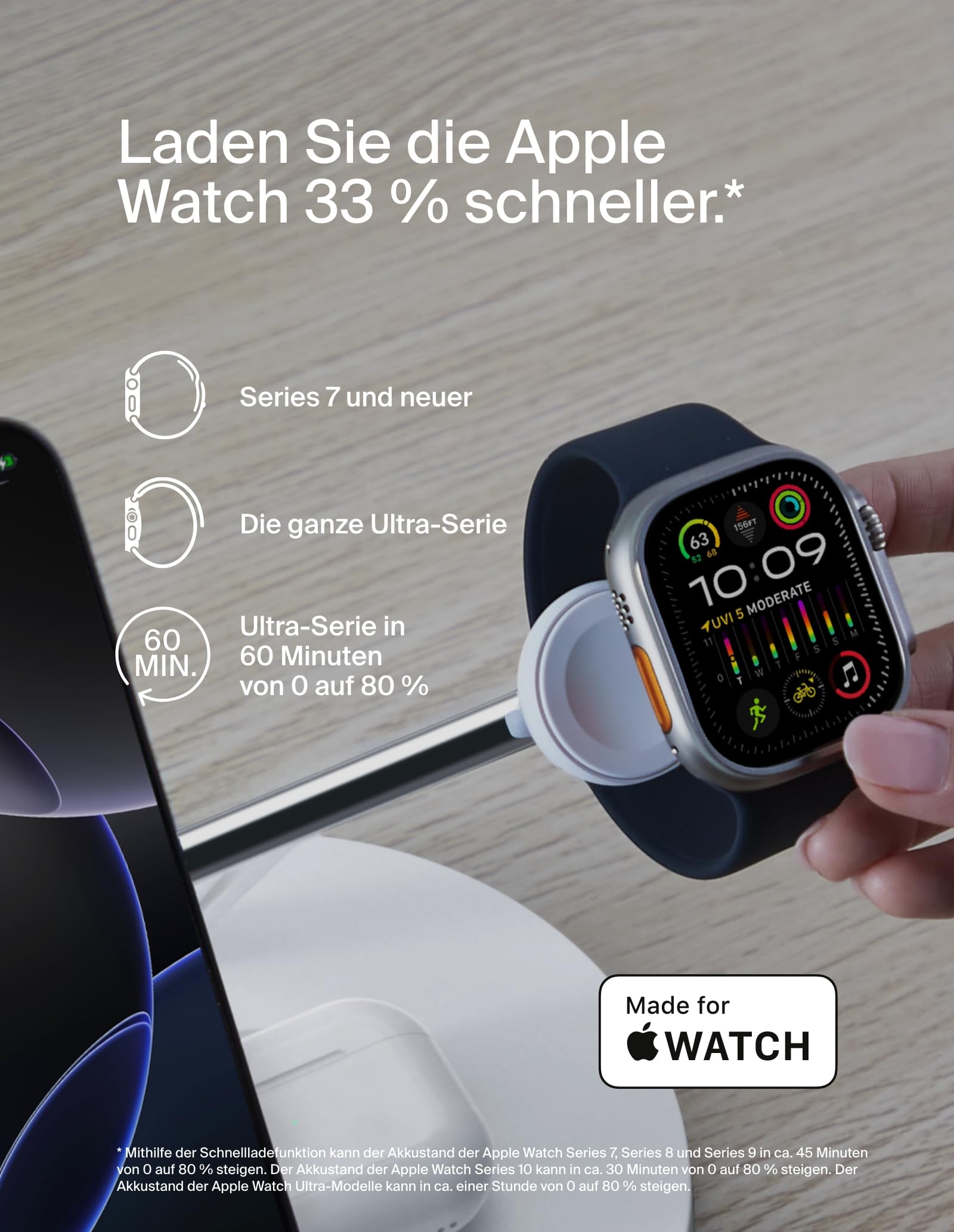 Belkin BoostCharge Pro 3-in-1 Qi2 Kabelloses Ladegerät, MagSafe-Kompatibles Ladegerät, Induktive Ladestation für die Apple iPhone 17, Air, 16, Pixelsnap, Apple Watch, AirPods, inkl. Netzteil – Weiß