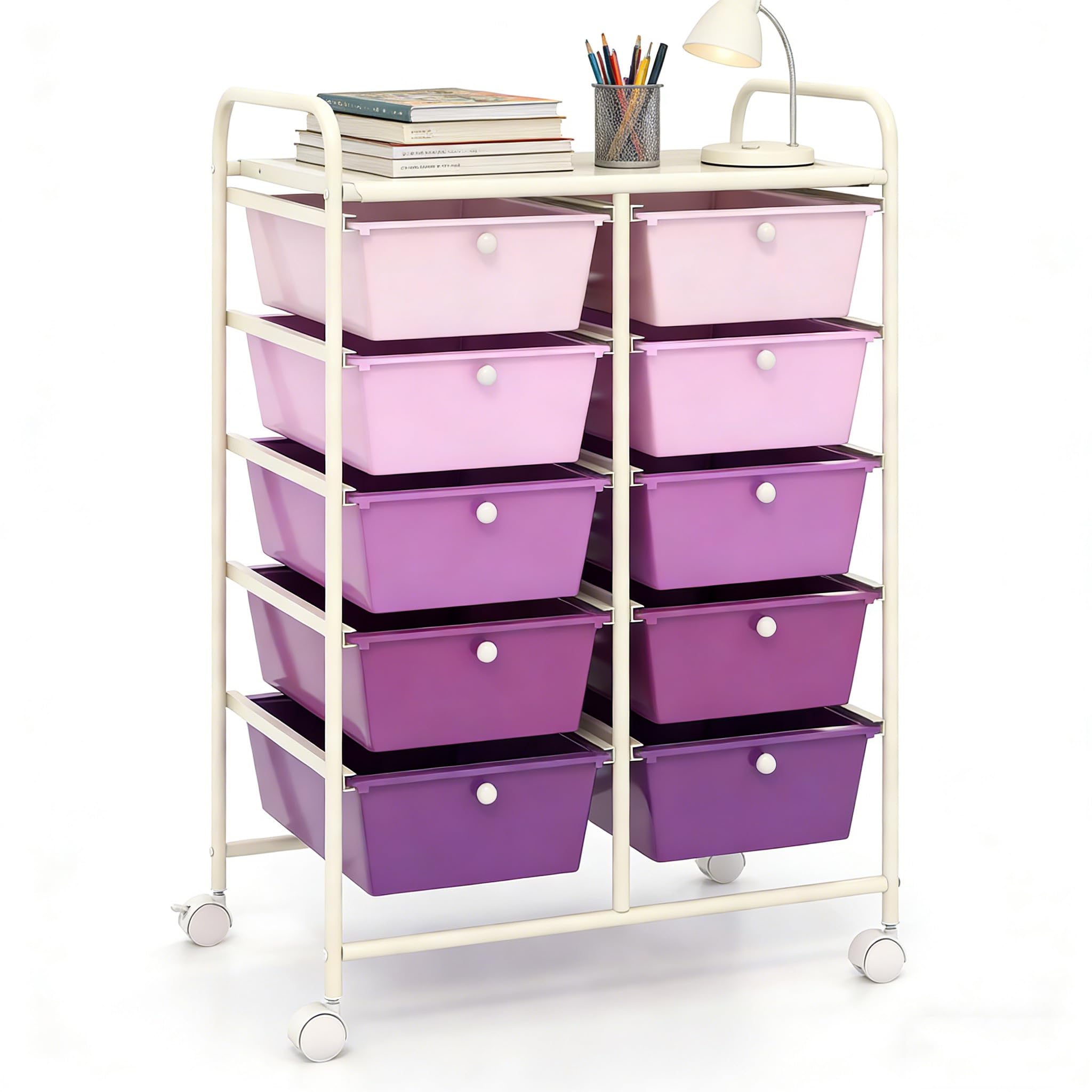 COSTWAY 10 Drawer Rolling Storage Cart, Utility Cart with Lockable Wheels
