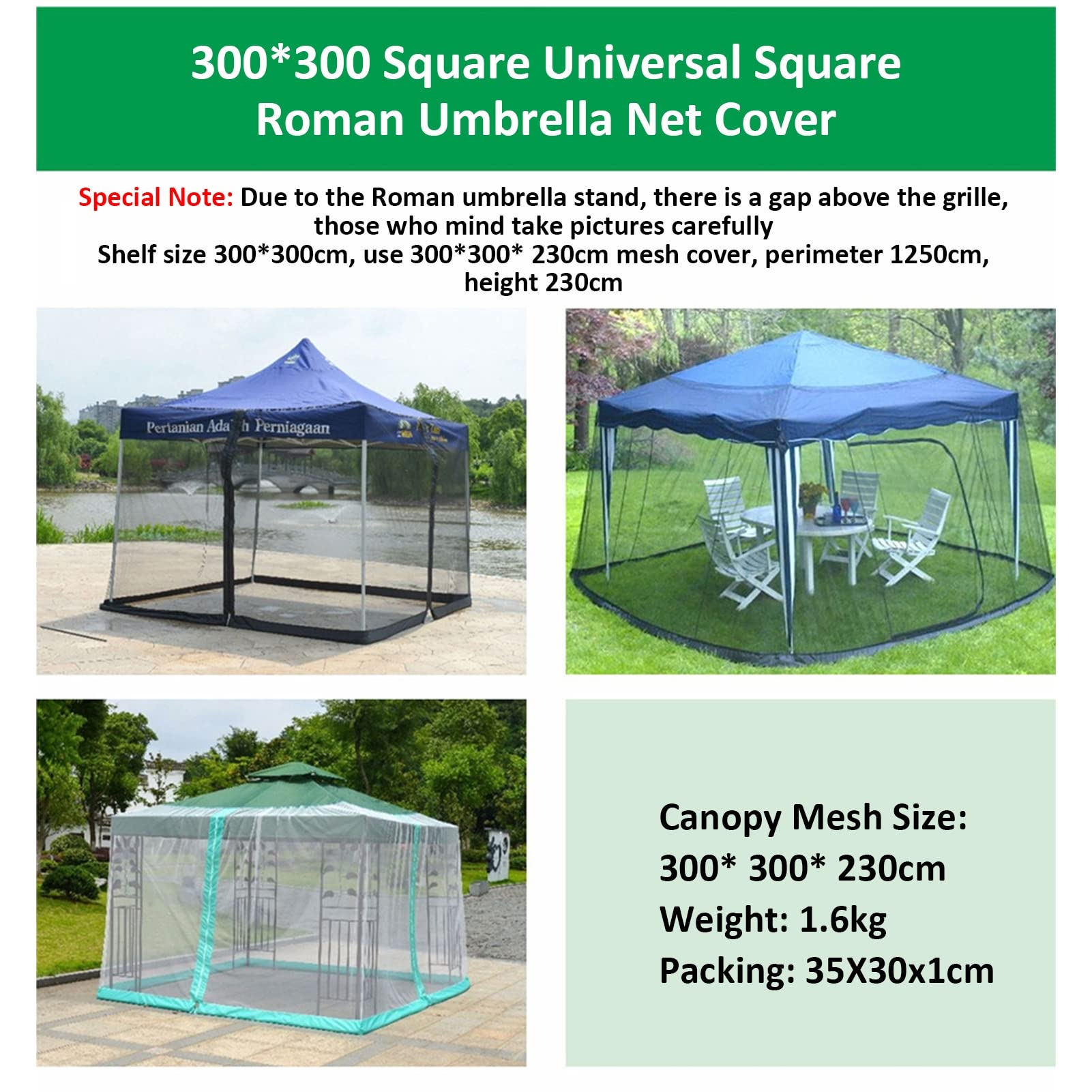 Zanzariera per Patio, zanzariera a Ombrello Quadrata, con Corda Regolabile e Porta con Doppia Cerniera, zanzariera per Gazebo da Esterno, Bianco, 300x300x230 cm
