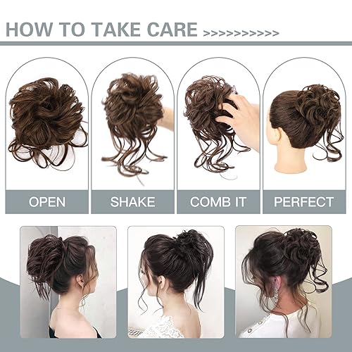 Miniatura 3 de HMD Juego de 5 piezas de moño despeinado para mujer, extensión de cola de caballo con banda de goma elástica, extensión de cabello largo y