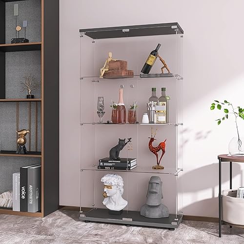 Miniatura 8 de LFT HUIMEI2Y Vitrina de cristal con 4 estantes con puerta doble, gabinetes Curio de instalación rápida en 30 minutos, estantería de pie de vidrio