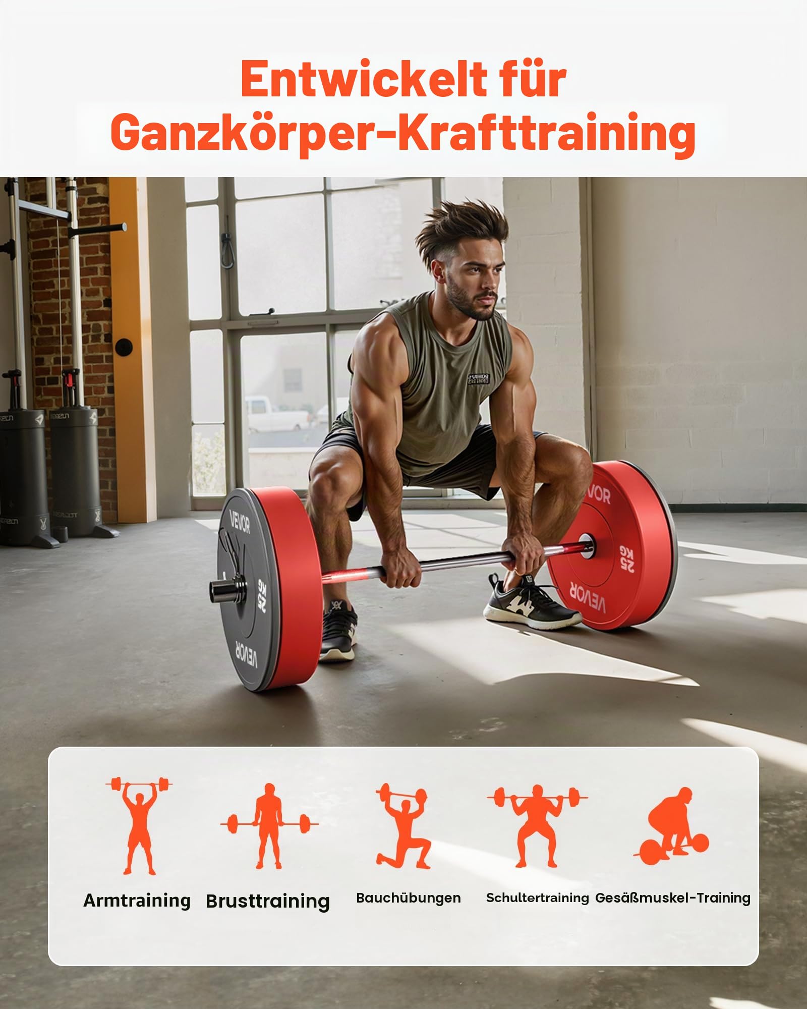 VEVOR Langhantelstange verchromte Zugstange 120 cm mit geriffeltem Griff für Krafttraining Gewichtheben Kniebeugen Kreuzheben Bankdrücken, Hantelstange für 5 cm Hantelscheiben mit 227 kg Tragkraft