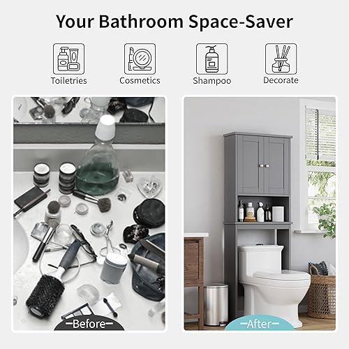Miniatura 6 de Shintenchi Gabinete de almacenamiento sobre el inodoro, organizador de estante de baño con dispositivo anti-punta, pequeño ahorro de espacio