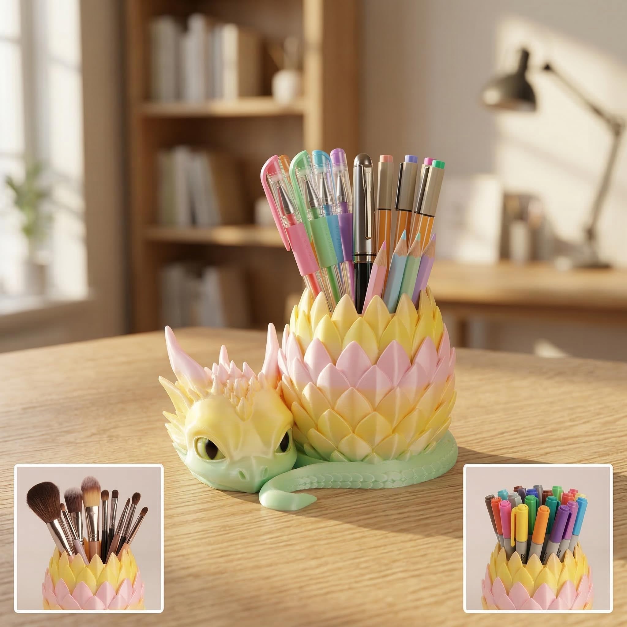 Portapenne da scrivania con stampa 3D a forma di drago rimovibile, grazioso organizer da scrivania per penne, matite, graffette, pennelli da trucco, regalo decorativo da scrivania fantasia