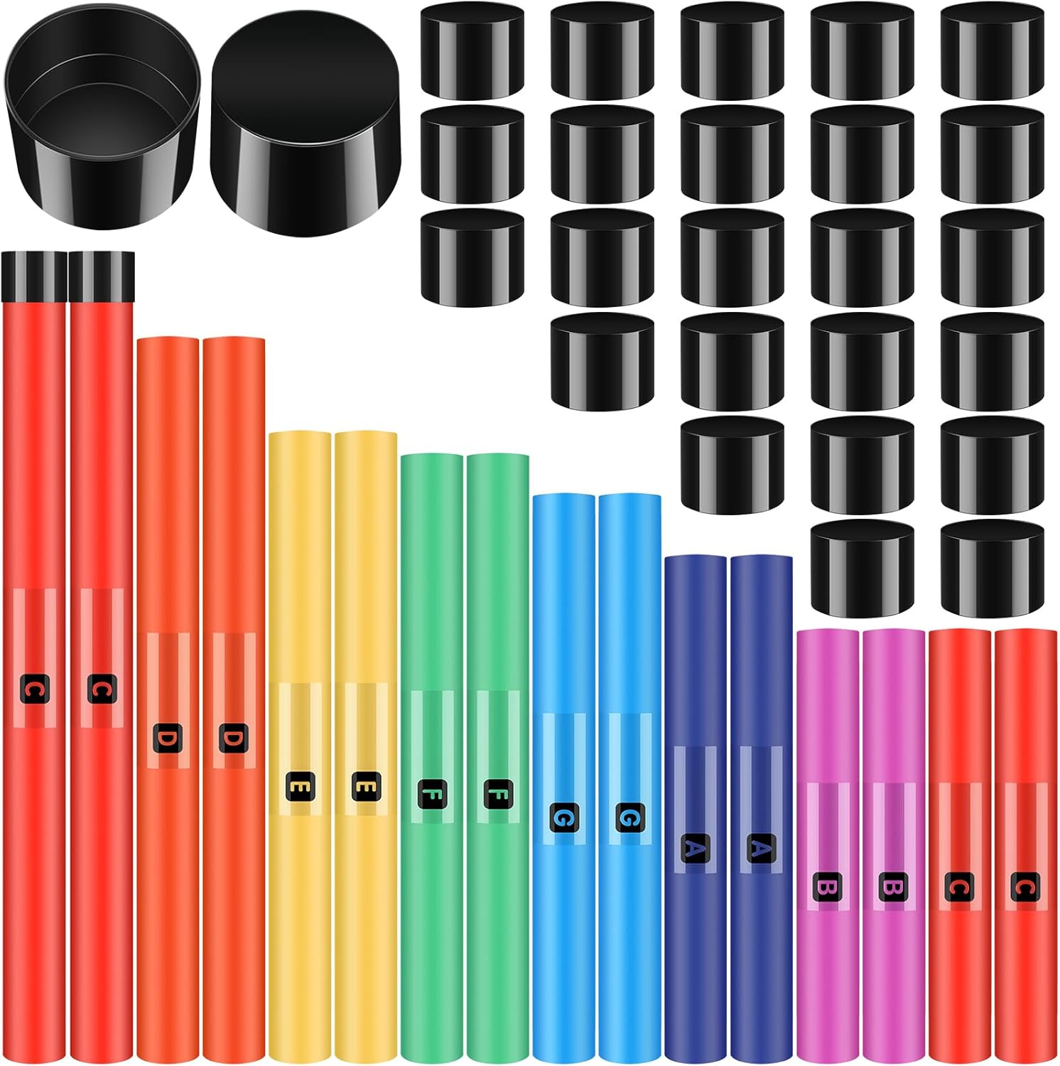 Silipull 16 Pcs Musical Sound Tube Percussion Tube Set with Percussion Caps Music Instruments for Outdoor Classroom
