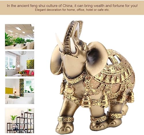 Vista 8 de Wal Front Estatua de elefante de poliresina dorada, escultura de tronco de riqueza, decoración para el hogar, adorno de Feng Shui (L)