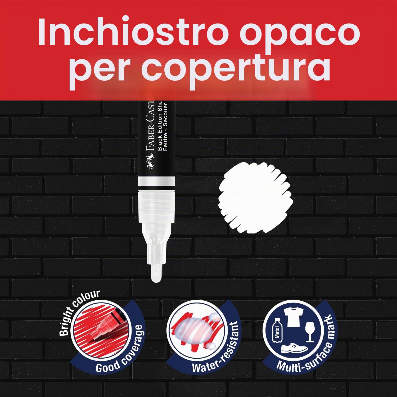 Faber-Castell 285511 Black Edition Shake & Paint Pennarello Acrilico, Pennarello White Moon, Doppia Punta 3Mm E 1Mm, Impermeabile, Colore Vivido E Duraturo