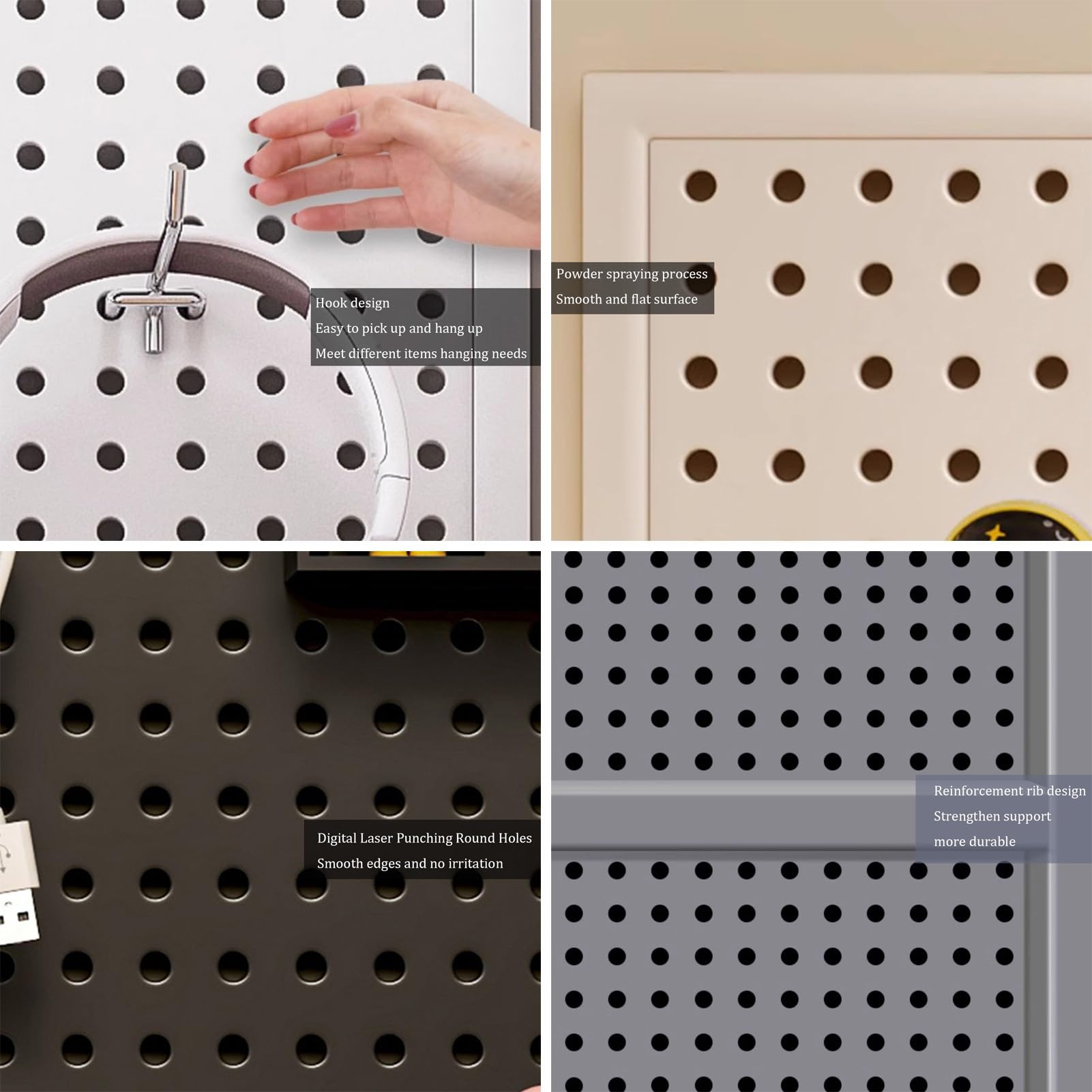 Estante de exhibición Organizador de Tablero Perforado para Pared, Kits de Paneles de Tablero Perforado de Metal Grande para Dormitorio, Cocina, Garaje, lavandería y baño (Blanco,