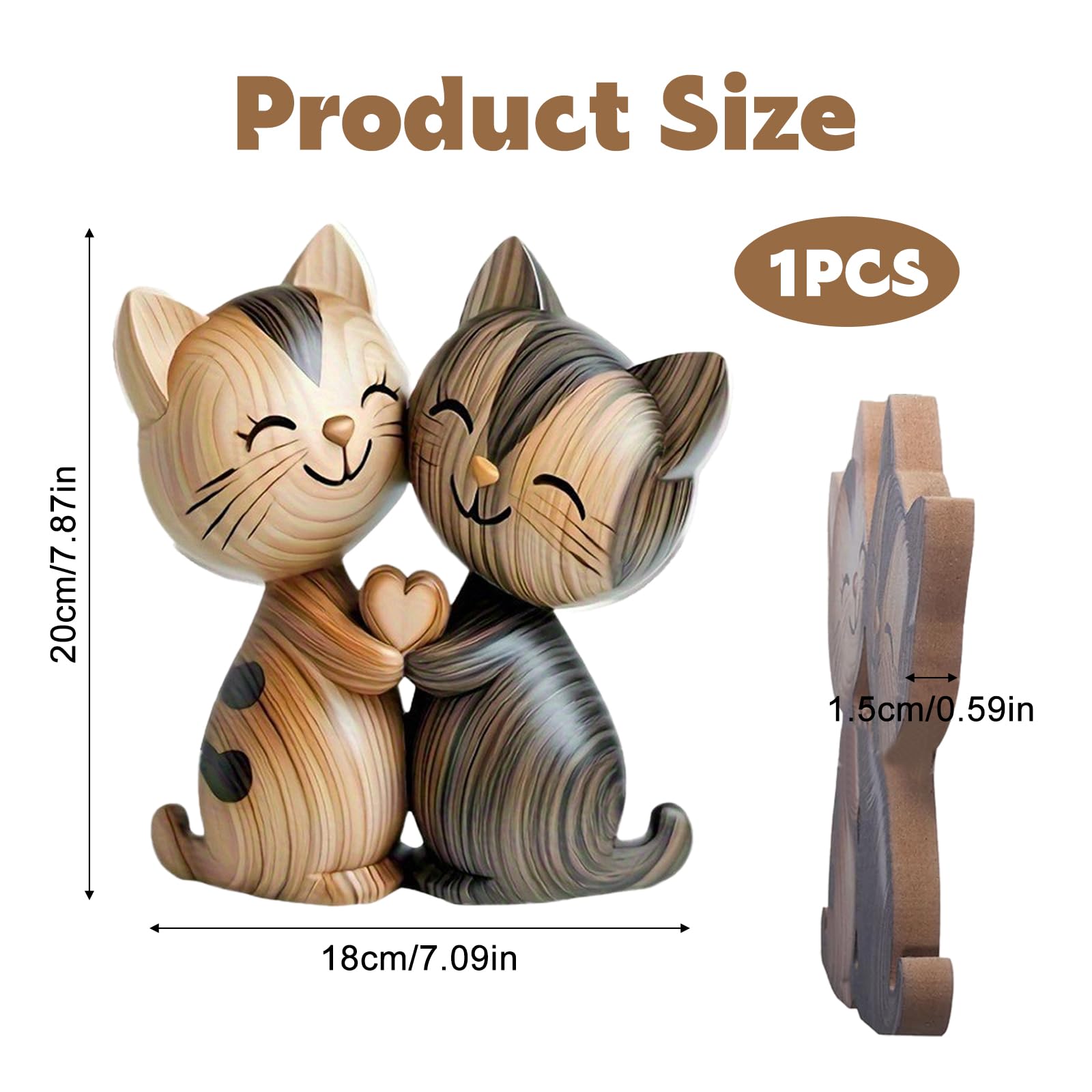 Gatto Decorativo in Legno 2d Scultura Coppie di Gatti Adatto per Regali e Souvenir
