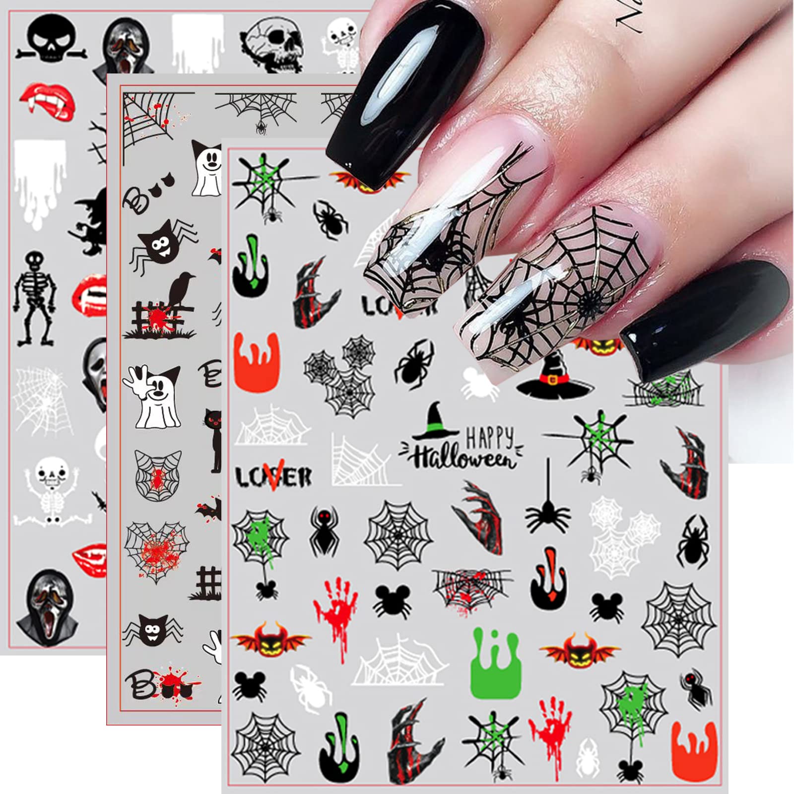 Amazon.com: 12 Sheets Halloween Nail Art Stickers Decals Self-Adhesive  Pegatinas Uñas Spider Web Pumpkin Skull Bat Ghost Witch Nail Supplies Nail  Art Design Decoration Accessories : Beauty & Personal Care