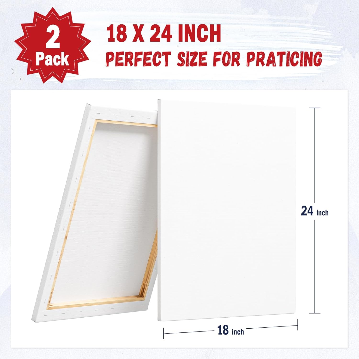 Stretched Canvas for Painting 18x24 Inch (2 Pack) - 100% Cotton Triple Primed White Artist Canvas Boards, Blank for Acrylic, Oil, Watercolor - Professional Art Supplies