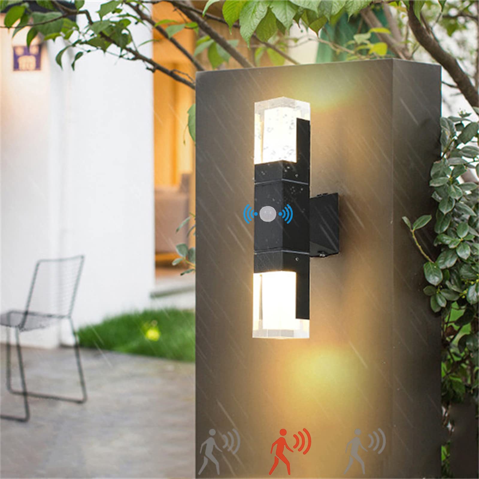 LED Wandleuchte Außen/Innen mit Bewegungsmelder IP65 Außenlampe Sensor Induktion Außenbeleuchtung Wand Alu Außenwandleuchte 24W Schwarz Rechteck Wandlampe Veranda Garage Balkon Flur (Kaltweiss 6000K)