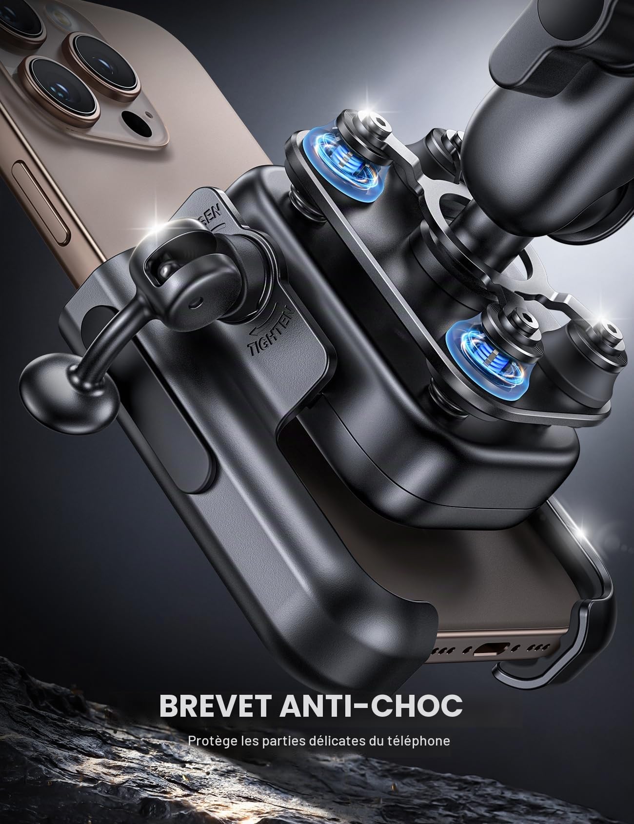 Lamicall Support Téléphone Moto - [Anti-Vibration] [Tout Métal] [Bras Rétractable] Antivol, Porte Téléphone Vélo, 2 x 360° Rotation, pour iPhone 17 16 et Smartphone de 4,7-7,2" - Noir