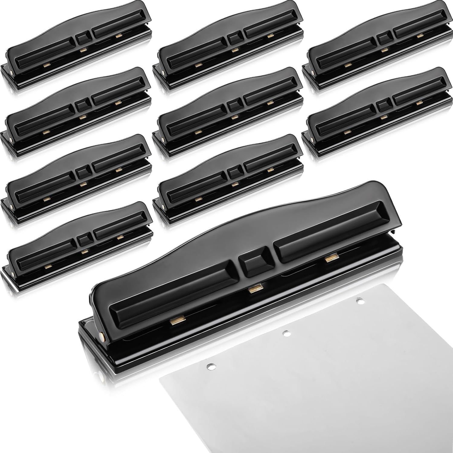 Patelai 10 Pcs 3 Hole Punch 3 Ring Hole Puncher for Binder 10 Sheet Adjustable Paper Punch Metal Desktop Puncher for Office Home, Black