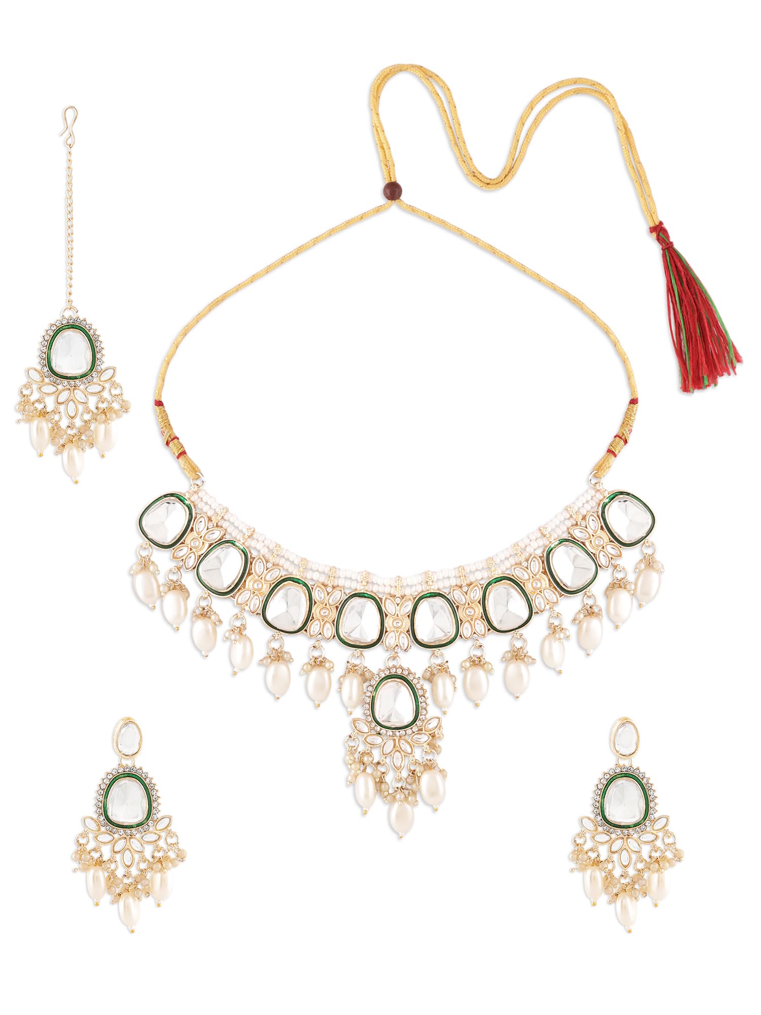 ZAVERI PEARLS Green Meenakari Bridal Kundan Pearls Choker Necklace Earring & Maangtikka Set For Women-ZPFK17361 (B0CTQSL8L6) Amazon Price History, Amazon Price Tracker