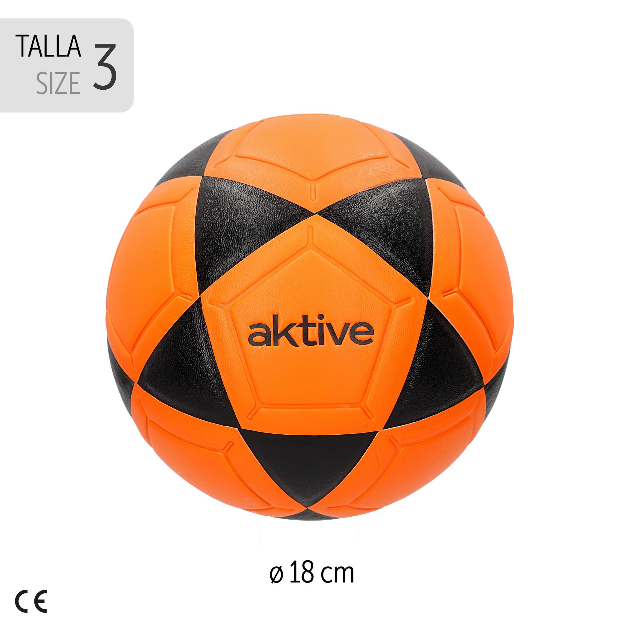 AKTIVE Balón de Fútbol Sala PVC Talla 3 230-250g D18 cm Naranja y Negro