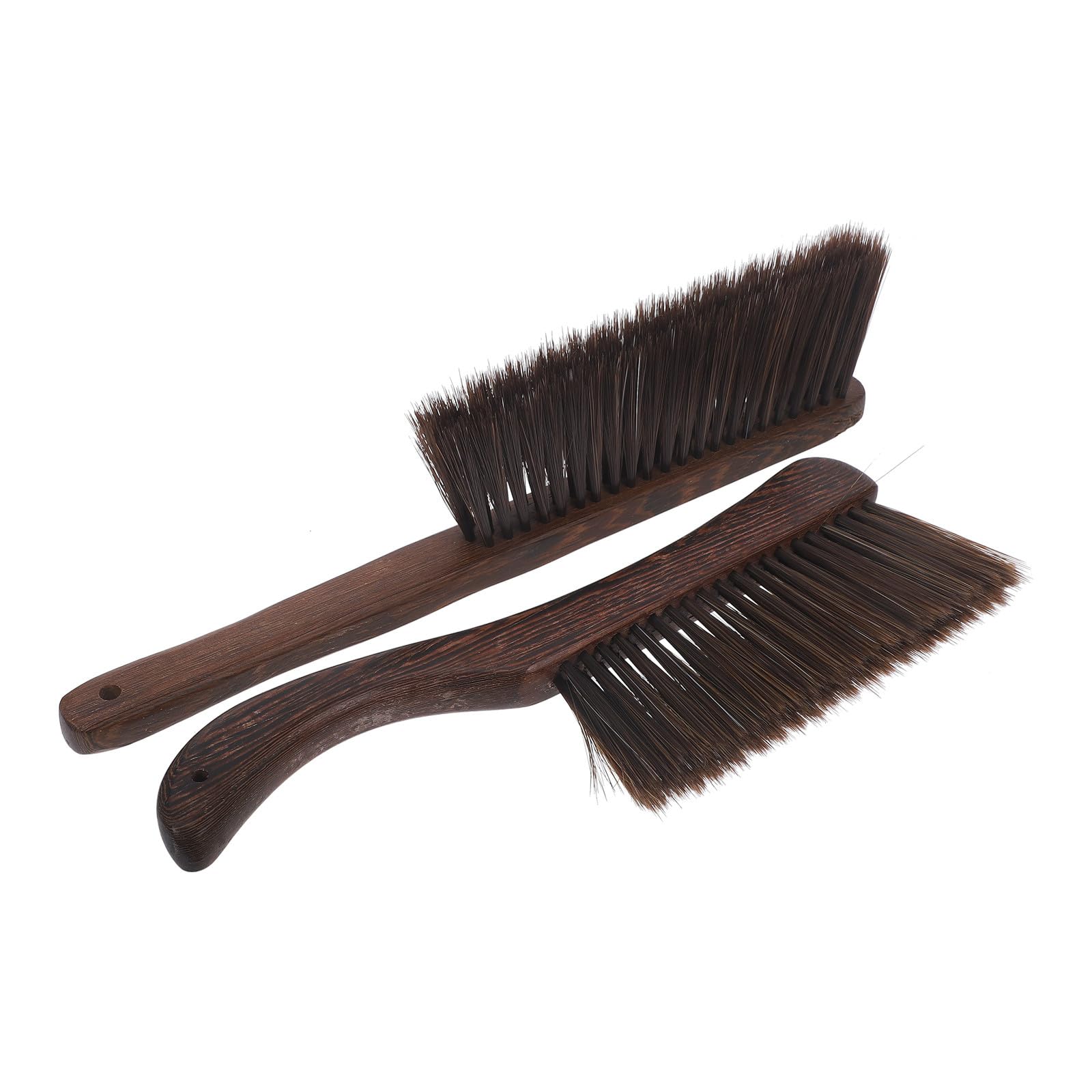 Cepillo de Mano para Limpieza Mango de Madera de Chicle, Cerdas Suaves, Set 2 Piezas (Mango Recto y Curvo), Adecuado para Sofá, Cama y Tapicería Hogar