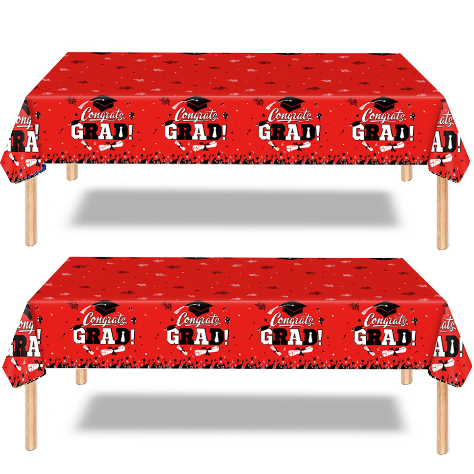 2 Pcs Graduation Party Tablecloths for the Class of 2026 - Red Congrats Grad Table Cloth Waterproof Plastic Table Cover for Class of 2026 Party Table Decoration,Graduation Party Supplies — image 1