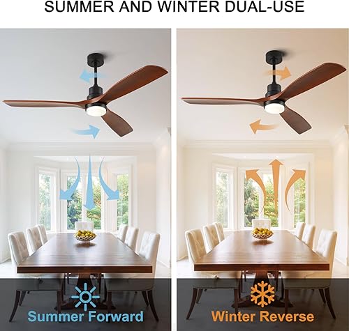 Miniatura 4 de BOOMJOY Ventilador de techo de madera de 60 pulgadas con luces y control remoto, motor CC reversible silencioso de 6 velocidades, ventilador de