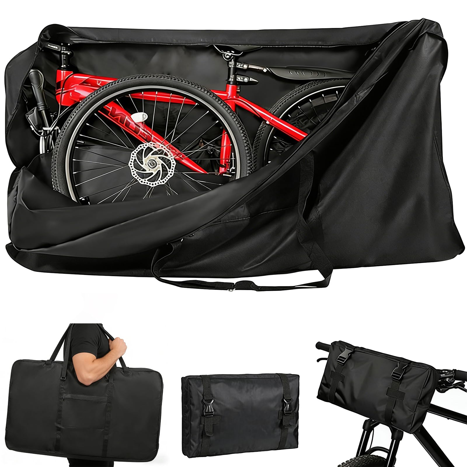 Folding Bike Travel Bag, Portable Folding Cycling Bags, 800D Transport Bicycle Storage Carry Bag with Strong Webbing for 26-29 in Mountain Bike Waterproof for Airplane Car Shipping