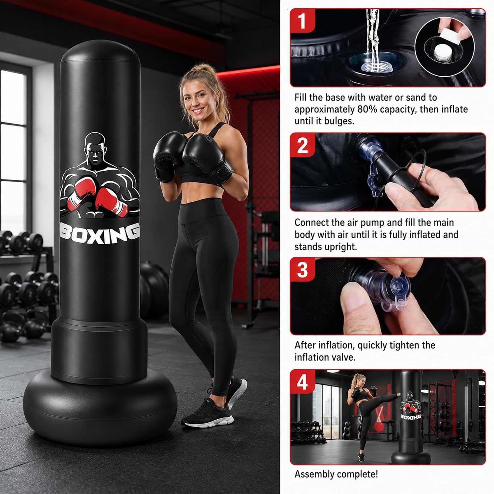 Boxsack Erwachsene Aufblasbarer Standboxsack Punching Bag mit Pumpe