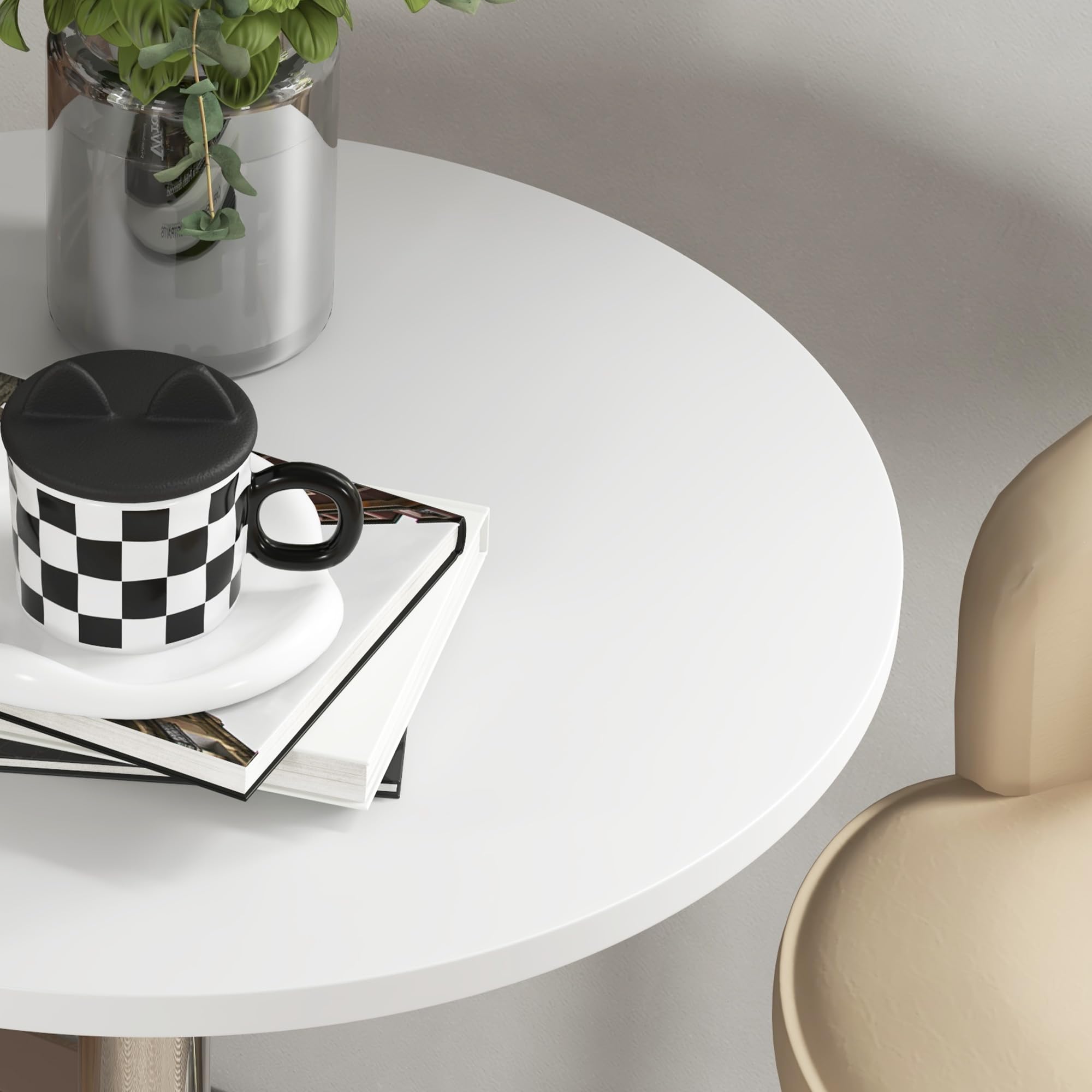 HOMCOM Table de Bar Ronde Hauteur Réglable 69-91 cm Blanc Argenté