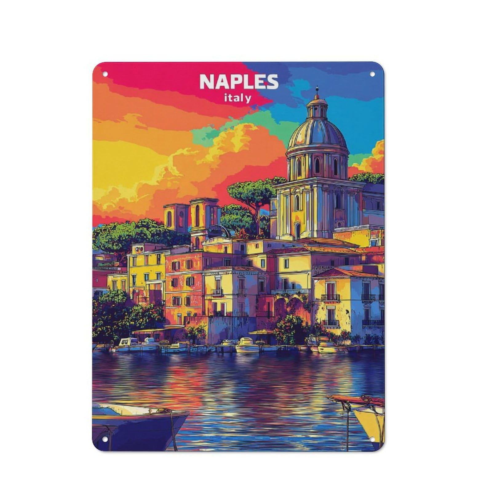 Junmoney Naples Sunset Waterfront 40X30cm Rustic Tin Sign With For Living Room Or Hallway, For Vintage Wall Decor Fans, For Themed Room Decoration